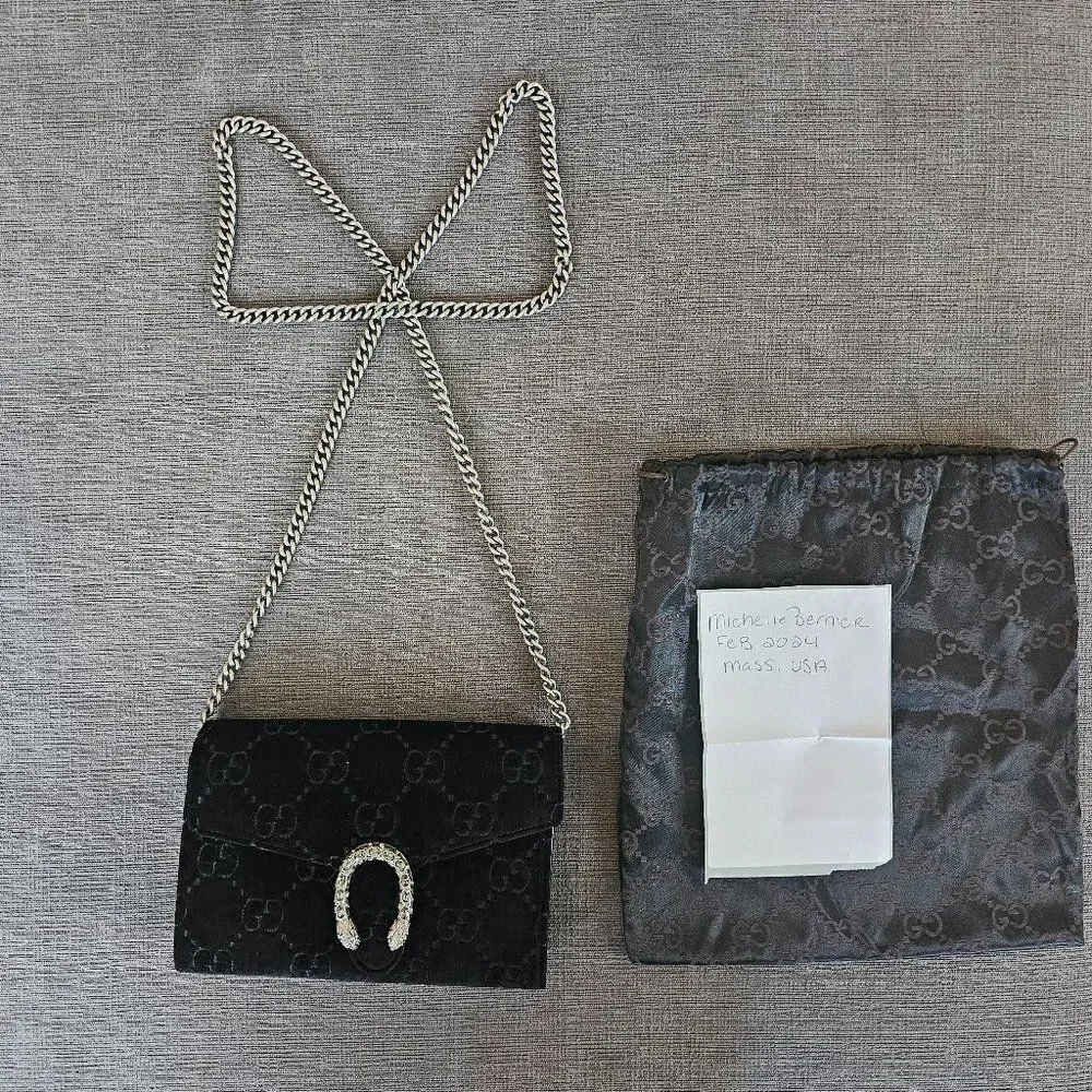 Gucci Brand new Authentic Women's Black GG Velvet Mini Dionysus Chain purss - Picture 7 of 16